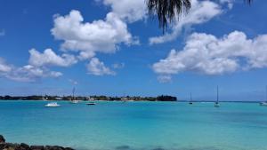 a view of a beach with boats in the water at Villa Camille A8A in Grand-Baie