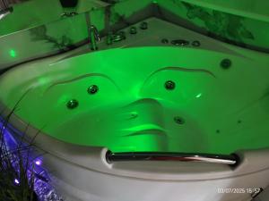 ドボイにあるLux Stan na danの緑色の顔が描かれた緑色の洗面台