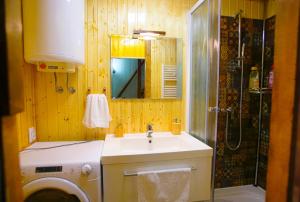 a bathroom with a sink and a washing machine at Apartman Osoj Mrzla Vodica in Mrzla Vodica