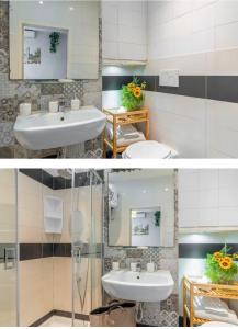 a bathroom with a sink and a mirror at Casa andré in Siracusa