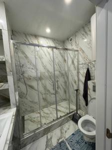 une salle de bain avec douche et toilettes dans l'établissement Квартира с евроремонтом, à Odessa