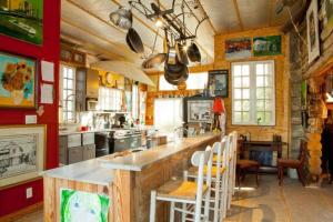 Kuchyň nebo kuchyňský kout v ubytování Eclectic Riverfront Log Cabin and Artist Retreat for Groups in Castle Hayne, North Carolina