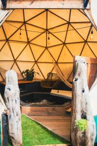 an inside of a yurt with a plant in it at Dollinco Lodge in El Cerrillo