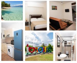 a collage of photos of a bedroom and a beach at Gosier séjour in Le Gosier