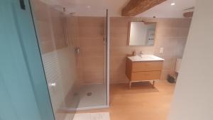 a bathroom with a shower and a sink at La commanderie in Homps
