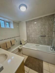 a bathroom with a tub and a toilet and a sink at Spacious apartment in Leigh woods in Bristol
