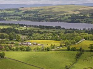 una vista aérea de un campo verde con un lago en 1 Bed in Ullswater 94068, en Watermillock