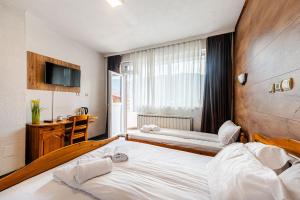 a hotel room with two beds and a desk at Ardo Spa Hotel and Restaurant in Sarnitsa +13 photos