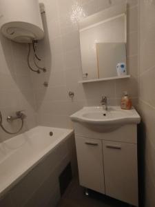 a bathroom with a sink and a tub and a toilet and a sink at apartman capljinka in Čapljina