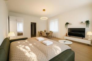 TV a/nebo společenská místnost v ubytování Spacious 2BR Retreat for Families & Friends near City Center