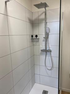 a shower with a shower head in a bathroom at Charming House in Beauvais in Beauvais