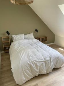 a bedroom with a large white bed in a attic at Charming House in Beauvais in Beauvais