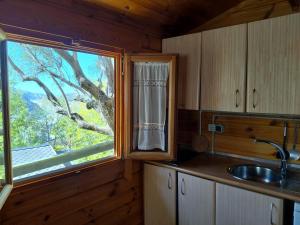 una cocina con fregadero y una ventana con un árbol en Alixares de Güéjar Sierra, en Güéjar-Sierra