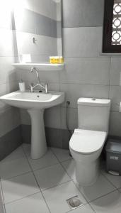 a bathroom with a toilet and a sink at Sofia Beach Apartments in Kavos +73 photos