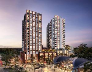 a rendering of two tall buildings in a city at Cosy Convenience 2BR APT in Castle Hill in Castle Hill