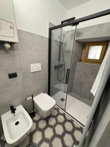 a bathroom with a shower and a toilet and a sink at Il Cardellino in Castel di Sangro