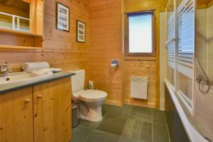 e bagno in legno con servizi igienici e lavandino. di Chalet Berrier a Le Grand-Bornand Altre 20 foto