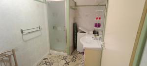 a small bathroom with a sink and a shower at Bouerzy in Laruns