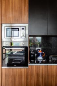 een magnetron en een fornuis in de keuken bij Casas Bouro 1 Casa Das Hortências in Balança +26 foto's