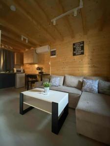 a living room with a couch and a coffee table at Sister's House Zator in Zator