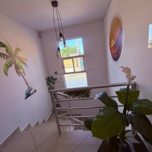 a room with a bench and a window and a plant at Sabalo's Hausen in Mazatlán