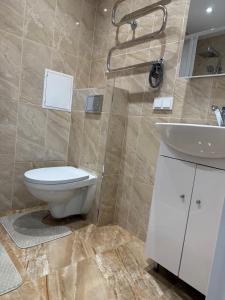 un baño con inodoro y lavabo en Butas, en Marijampolė