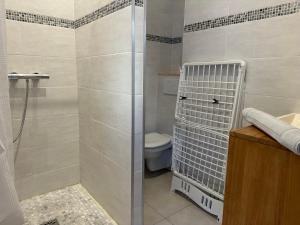 a bathroom with a shower and a toilet at Chez Camille & Emma - Loft Climatisé in Rochefort