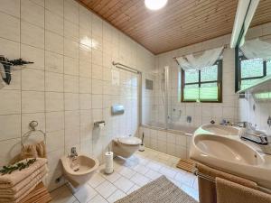 a bathroom with a sink and a toilet and a bath tub at Weiherblasch I in Dietersdorf +26 photos