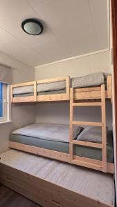 2 Etagenbetten in einem kleinen Zimmer in der Unterkunft Det gule huset - Nordic Horn in Brostadbotn