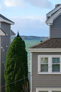 a house with a christmas tree in front of a house at Adam's apartment Modern 3BR 2BA Free Parking by Swampscott Beach By Amana Green realty in Swampscott