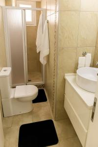 a bathroom with a toilet and a sink and a shower at Luxury and Comfort in Central Alsancak Perfect for Groups or Families in Izmir