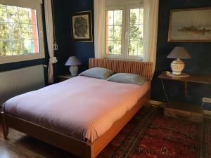 a bedroom with a large bed with two windows at Casa Caliche in Madrid +109 photos