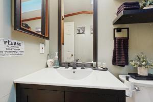 a bathroom with a sink and a mirror at Papa's Cabin in Wilmot +10 photos