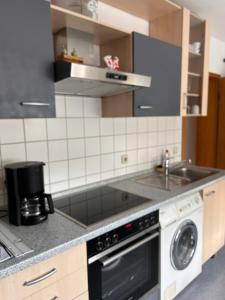 una cocina con fregadero y lavavajillas en Pudelwohl in Obermelsungen, en Melsungen