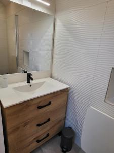a bathroom with a sink and a mirror at Le Gemmois in Sainte-Gemme-sur-Loire