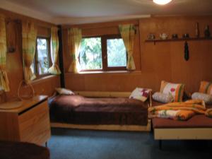 a bedroom with two beds and a window at Penzion Helena a chata Helena in Střílky +18 photos