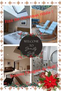 a collage of photos of a bedroom and a living room at Serenity Indepedent Suite near to Disneyland & Paris in Bussy-Saint-Georges