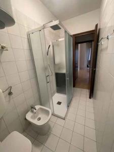 a bathroom with a shower and a toilet and a sink at One-Bedroom Apartment in Rosolina Mare V in Rosolina Mare