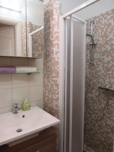 a bathroom with a shower and a white sink at Apartment in Csopak - Balaton 54882 in Csopak