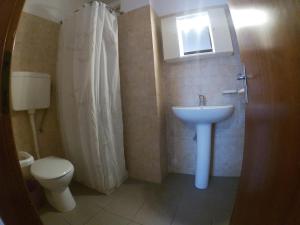ein Badezimmer mit Toilette, Waschbecken und Dusche in der Unterkunft Apartment in Rosolina Mare 34042 in Rosapineta + 14 Fotos