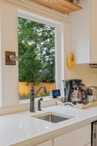 ハッティーズバーグにあるSpacious, Soulful Southern Stayのシンクと窓のあるキッチン