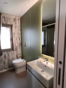 コラ・ディ・ラツィーゼにあるMobilehome in Lazise - Gardasee 45718の洗面台、トイレ、鏡のあるバスルーム