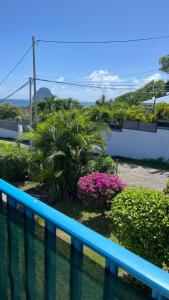 a view of a garden from a balcony at Studio between Sea and Mountain in Le Diamant