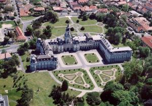 an aerial view of a castle in a city at House and Apt in Keszthely Balaton 19032 in Keszthely