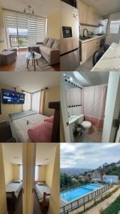 uma colagem de fotos de um quarto de hotel em Condominio Viña Oriente 2 em Viña del Mar