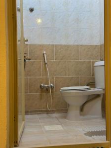 a bathroom with a toilet and a shower at Güzellik Junior Suite جناح قوزيوليك in Abha
