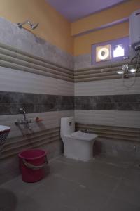 a bathroom with a toilet and a sink and a window at Madhurvi baker's and homestay in Chitkul