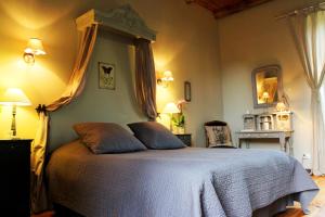 a bedroom with a large bed with a canopy at Chambres d’hôtes du Presbytère in La Bastide-lʼÉvêque