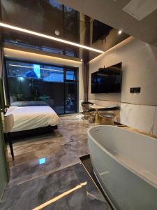 TV a/nebo společenská místnost v ubytování 델루나호텔