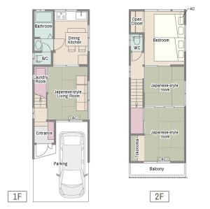 Grundriss und Höhe eines Hauses in der Unterkunft 3LDK Entire house for rent 3 bedrooms, 2 toilets, and parking lot! Close to the station, Osaka Castle, and USJ! in Osaka